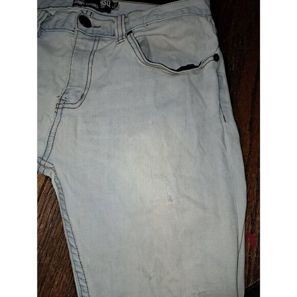33x30 RSQ Seattle Skinny Tapered Distressed Denim Blue Jeans Pockets Belt Loops - Picture 4 of 7